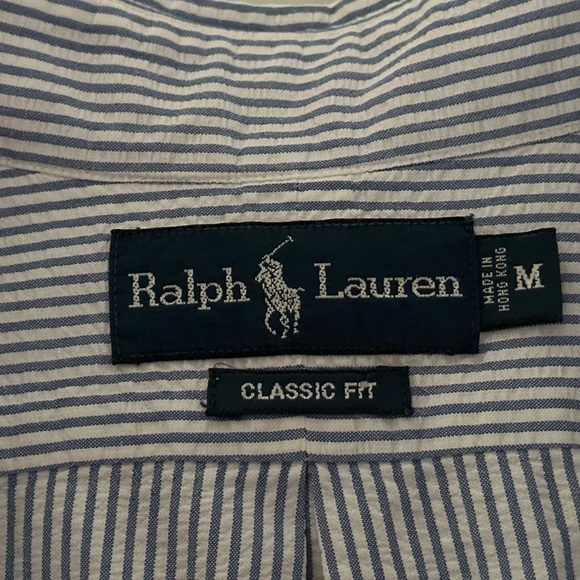 Men’s Ralph Lauren Blue and White Stripe Short Sleeve Shirt Medium - Picture 3 of 3